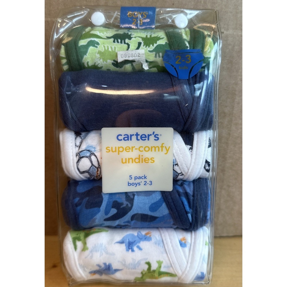 Vintage Carter's Super Comfy Undies Boys 2-3 (5 Pack) Dinosaur Soccer Camo NEW